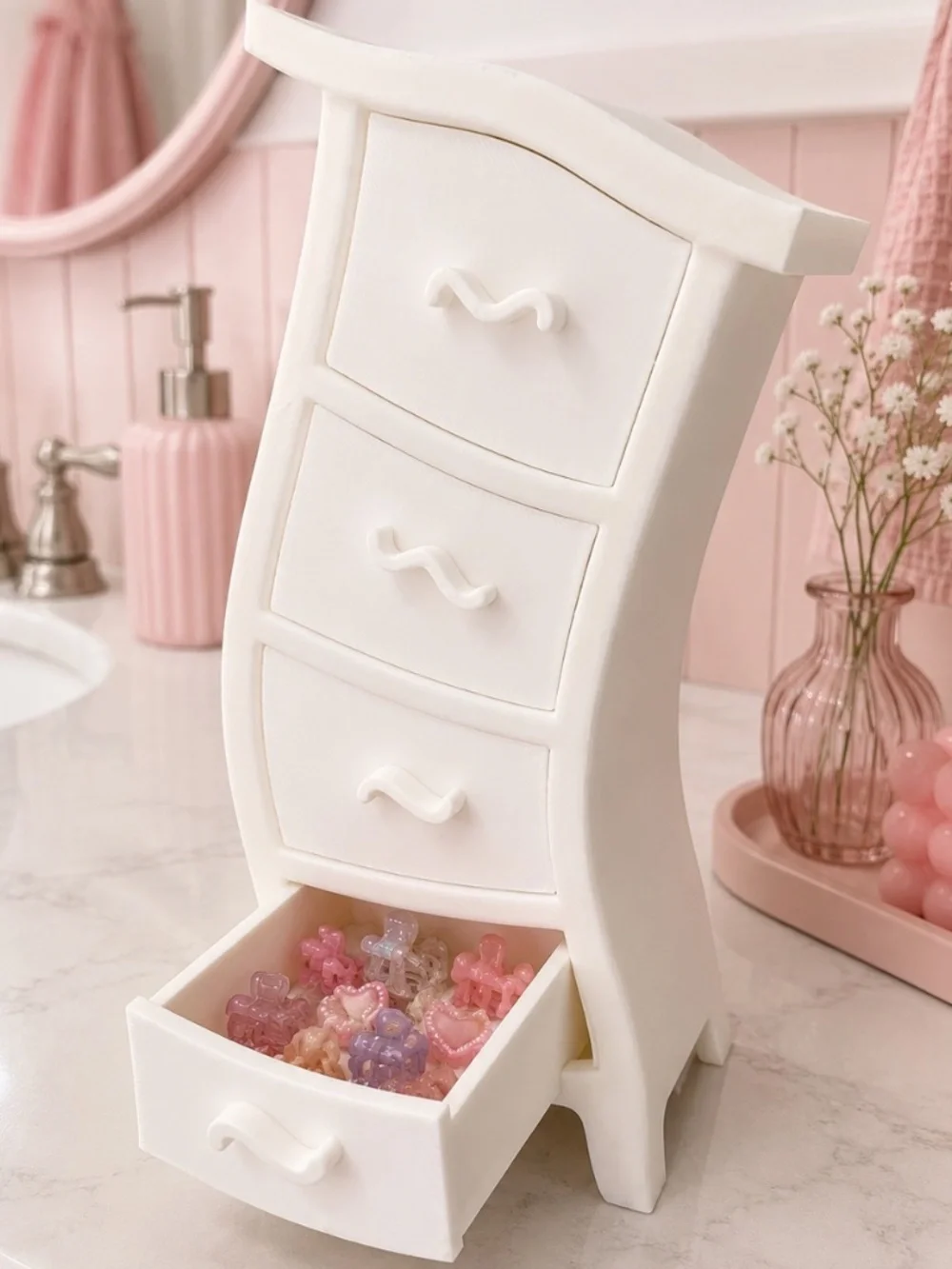 White Wavy 3D Printed Mini Drawer Organizer – Vanity & Trinket Storage